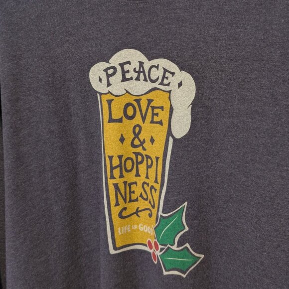LIFE‎ IS GOOD Crusher T Shirt Men's L Classic Gray Beer Holly Graphic Pullover - Picture 5 of 13